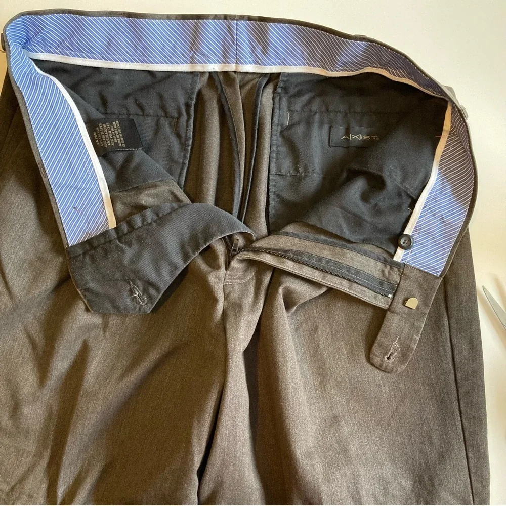 Axist Men's Charcoal Grey Flannel Double Pleat Cuffed Trousers |‎ 34 X 30